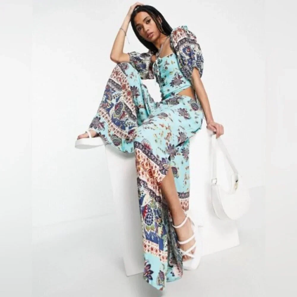 Free People Bali Citrus Skies Paisley Print Jumpsuit Bohemian Boho Size Small - Picture 14 of 15